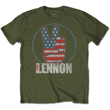 Picture of Beatles Adult T-Shirt: John Lennon Peace US Flag