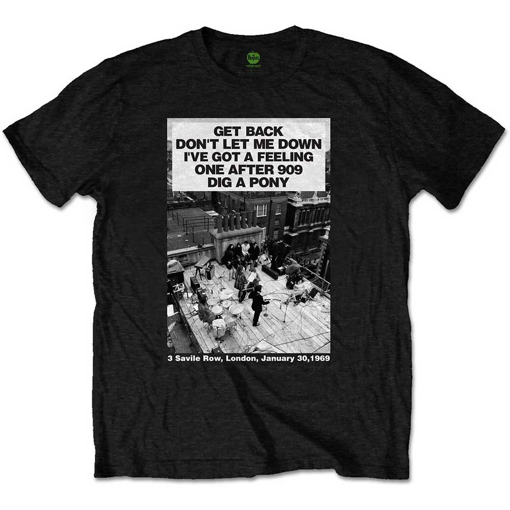 Picture of Beatles Adult T-Shirt: Beatles Get Back Rooftop Songs Black